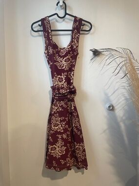 Effie's Heart Burgundy and Cream Floral Midi Dress Sz S B126
